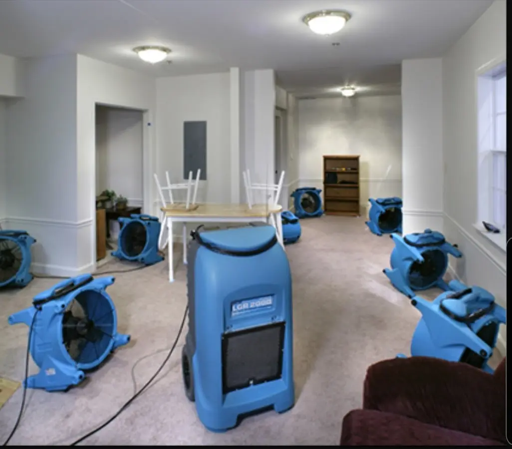 Air movers and dehumidifier setup for Water Damage Restoration in Vandalia
